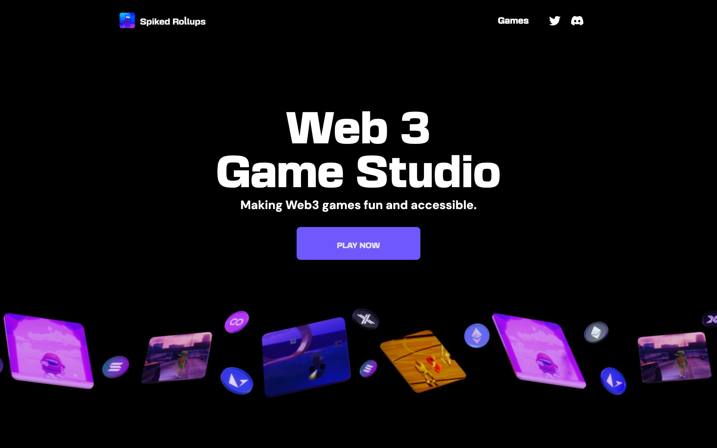 The Spiked Rollups homepage, a Web3 game studio.